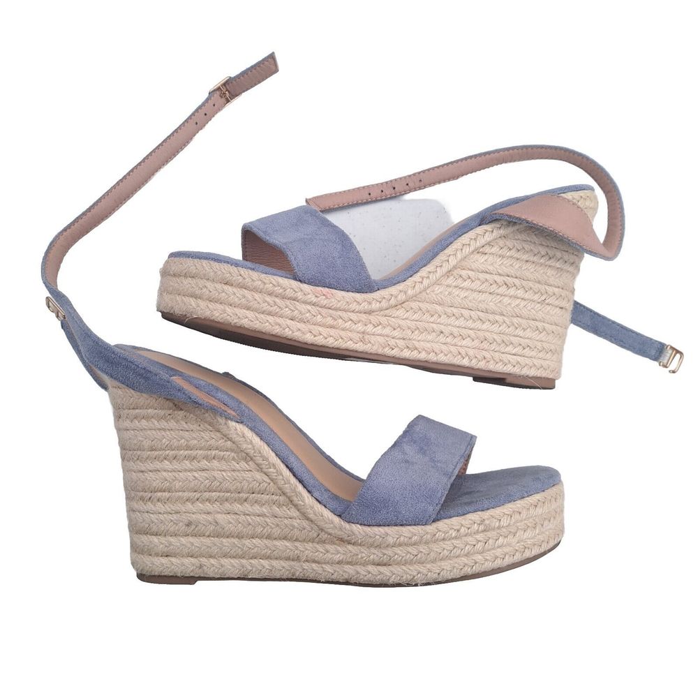 Blue Suede Espadrille wedge Sandals Size 7 EU38 With Flaws